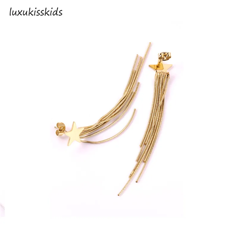 LUXUKISSKIDS корейский кисточкой звезда золото/серьги из стали нержавеющей падение