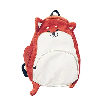 

Women Backpack Schoolbag Canvas Cute Dog Fox Ear Embroidery Corduroy Backpack Female Vintage Notebook Backpack For Girls School
