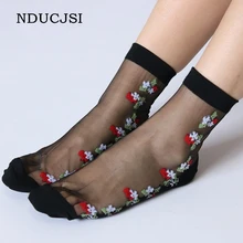 NDUCJSI/Новые летние женские прозрачные носки в стиле Харадзюку; женские носки с цветочным рисунком; повседневные женские тонкие хлопковые носки в черный горошек