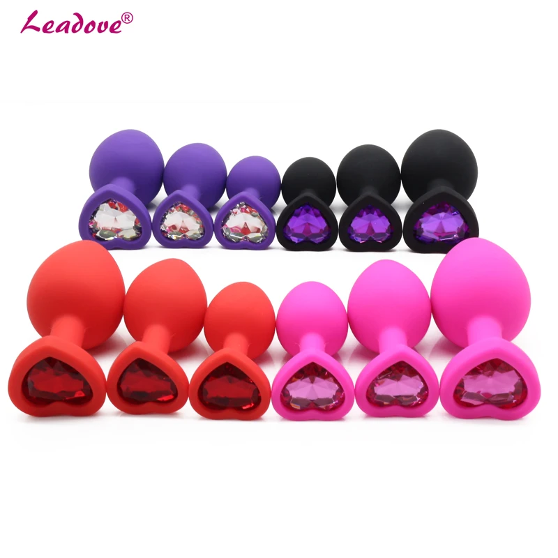 4 Color 13 Stone Heart Shaped Silicone Anal Plug Rhinestone Butt Plug -5594