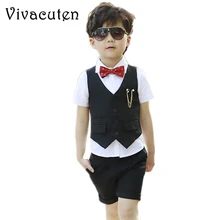 Детский летний Модный деловой комплект одежды для мальчиков, платье свадебный костюм из жилета и штанов элегантный костюм для мальчиков, детские костюмы для выпускного вечера F147