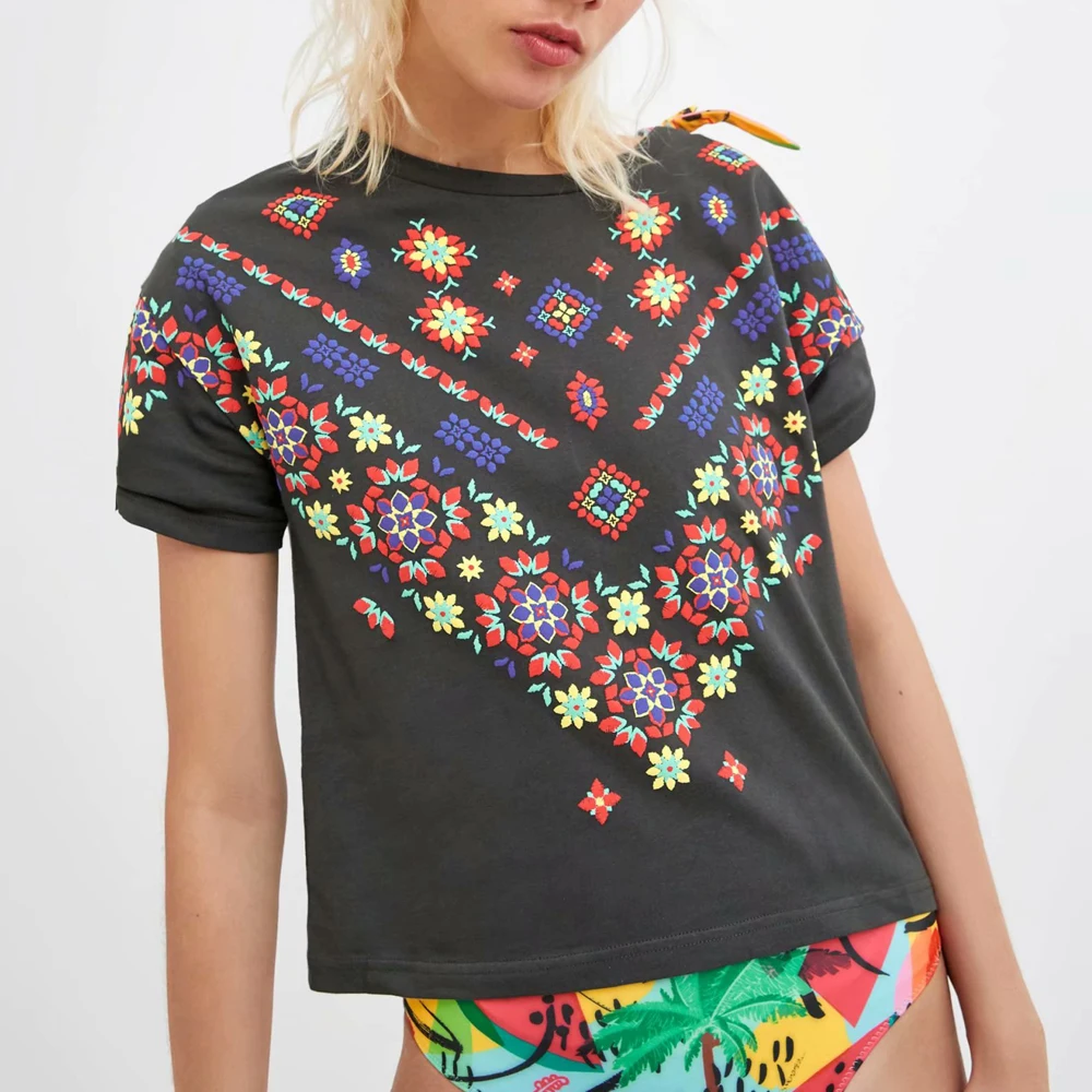 

2019 new arrivals za Women's Cotton T-shirt za cartoon print tee for girls Round Neck short sleeve shirt