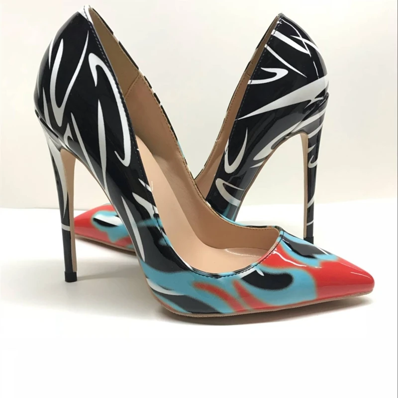 

Tacones Mujer Woman Shoes Graffiti Ladies Sexy Stiletto Female Floral Stilettos Women High Heels Party Dress Wedding Shoes Pump