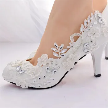 Zapatos de boda blancos de cristal para mujer, zapatos de tacón alto para novia, zapatos de fiesta con diamantes de princesa, zapatos de tacón mujer 2019