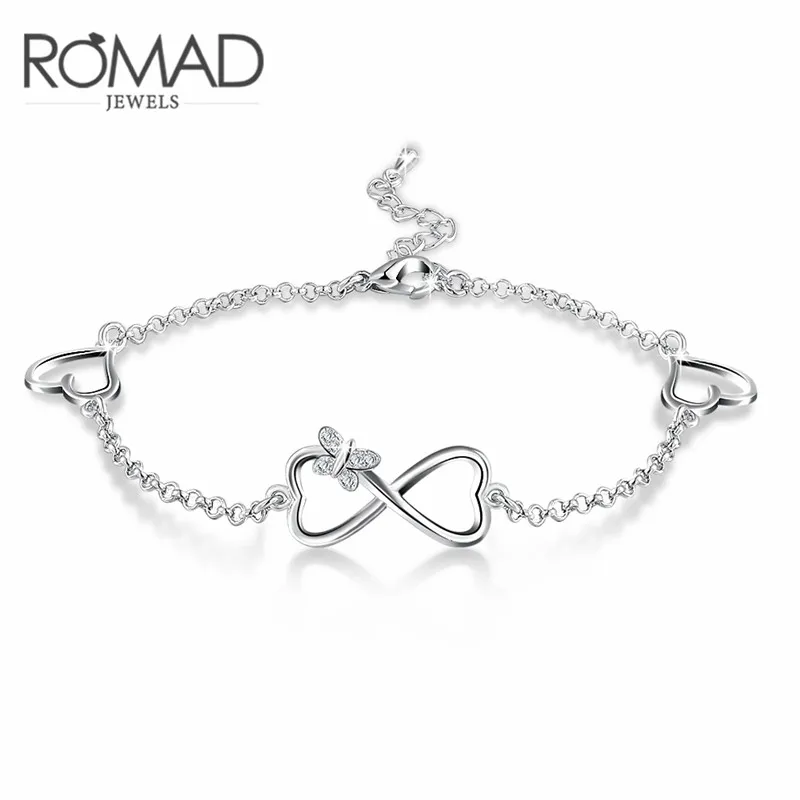 ROMAD браслет с бабочкой Femme Argent серебряные браслеты с сердечками Женские ювелирные аксессуары pulseira pulsera mujer