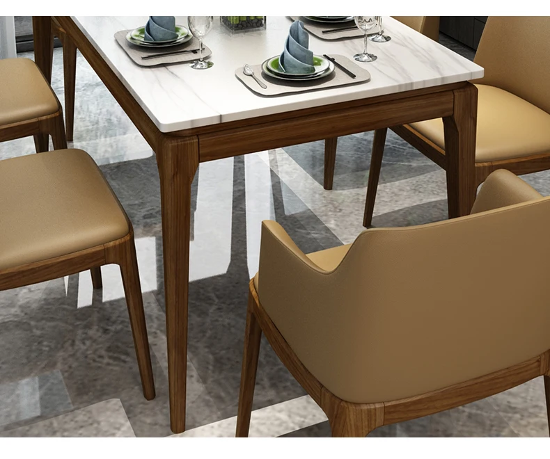 Stainless steel Dining Room Set Home Furniture minimalist modern marble dining table and 6 chairs mesa de jantar muebles comedor