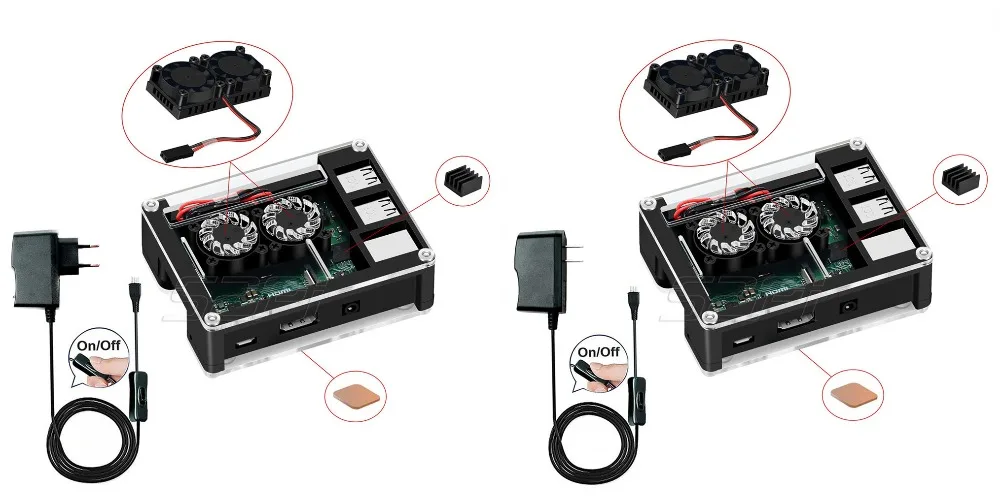 52Pi акриловый пластиковый корпус с дополнительным 3B+ версия двойной вентилятор Heatink 5V 2.5A адаптер питания только для Rasberry Pi 3 B Plus/3B
