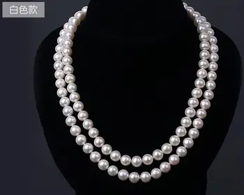 

925s 2 rows 7-8mm south sea white round pearl necklace 18"19" KKK