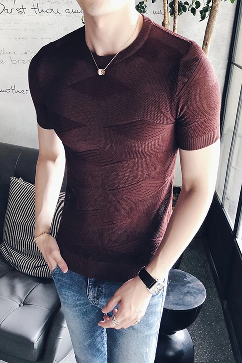Moda 2018 transparente Camisetas para hombre ver a través de las Camisetas para hombre blanco tejer Camisetas para hombre Camiseta Sexy Camisetas slim Fit