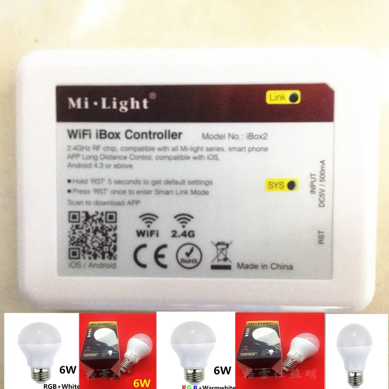 

Mi Light iOS Android wifi controller ibox 110V 220V E27 6W RGBW (RGB+ cold white ) 2.4G Wifi Smart Light LED Bulb Lamp Dimmable