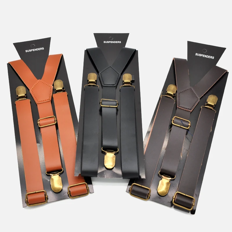 Retro PU Leather Strap Leather Suspenders Clip 2.5cm width Braces Women