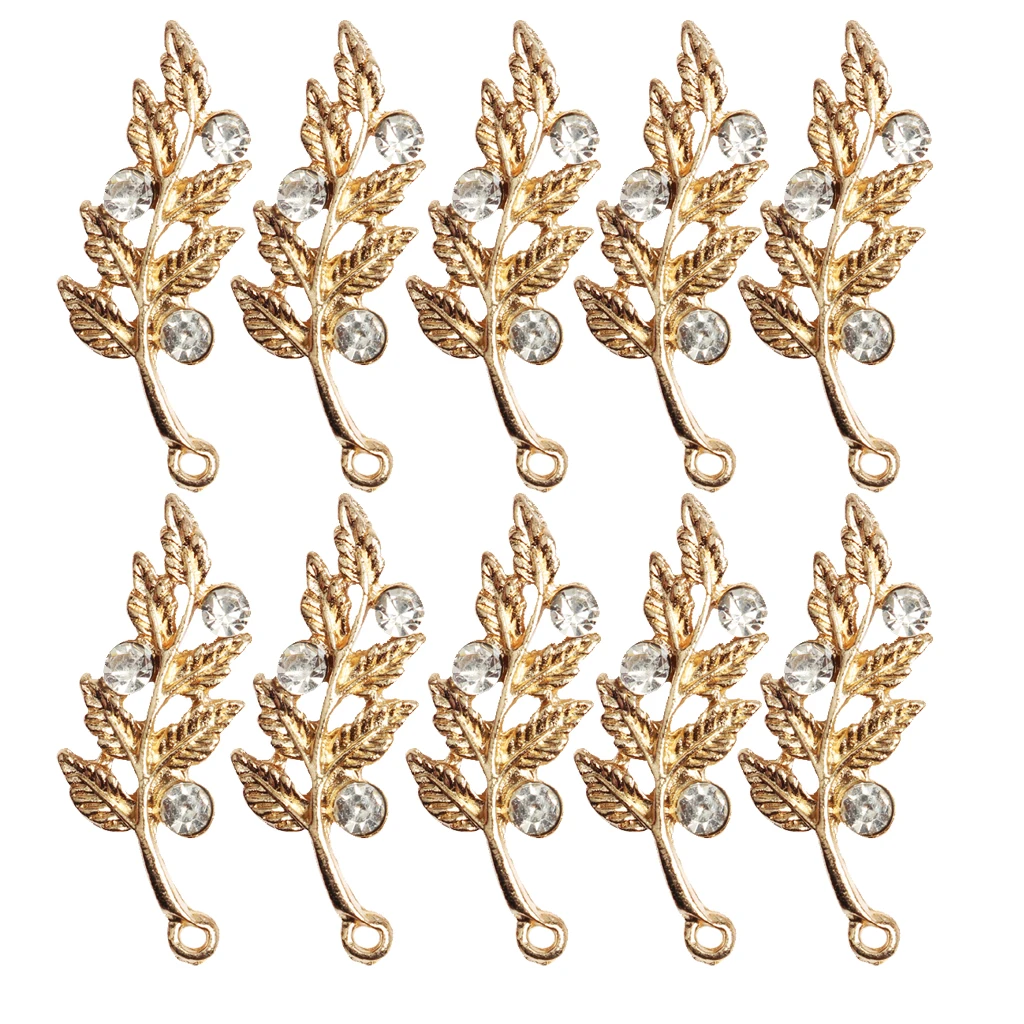 New 10pcs Leaf Rhinestone Button Flatback Embellishment Craft for Bridal DIY