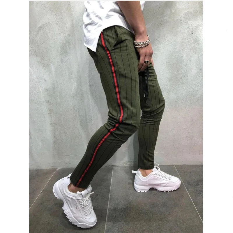 Harlan pants autumn new European and American style men's slim personality casual pants sports stripes design jogging trousers