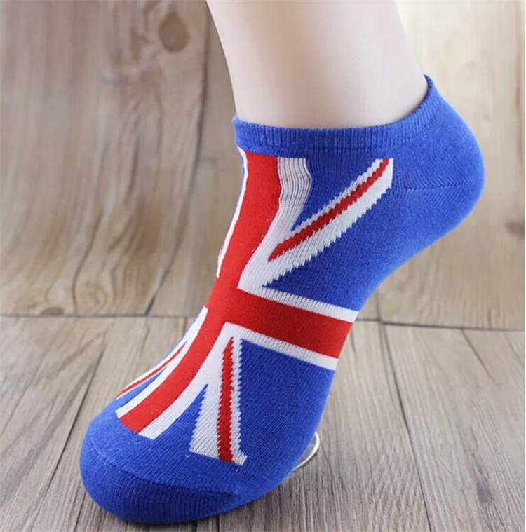 Магазин Crazy Fly, модные мужские короткие носки для женщин, креативные цветные носки с национальным флагом, хлопковые короткие смешные носки
