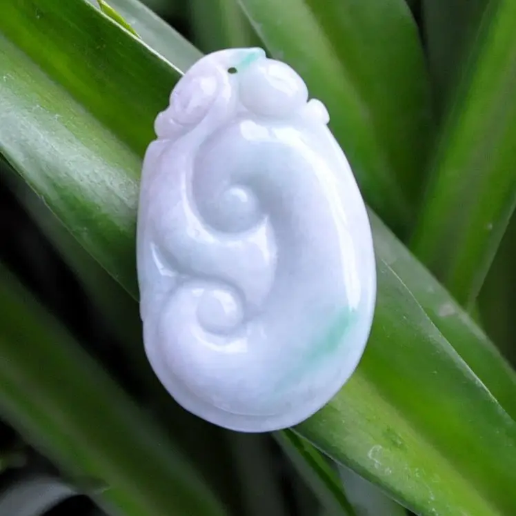 

Certified natural "Grade A" Light green Emerald Jade Pendant~ruyi 10.19
