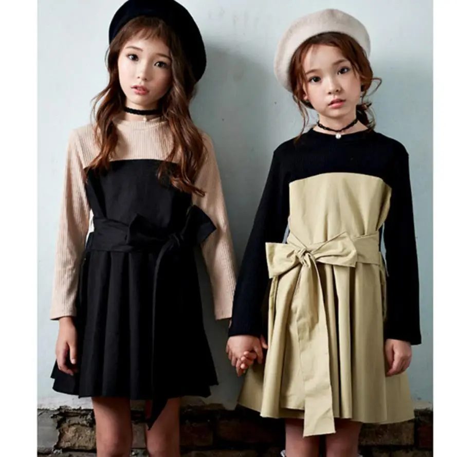 

Teenage patchwork girls dresses 2019 spring sutumn new brand cotton dress for children kids elegant princess clothes 4-14Y ws499