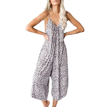 

Dame Vintage Frühling Sommer V-ausschnitt Backless Sexy Bodycon Bodysuit Casual Lose Leopard Sleeveless Overall