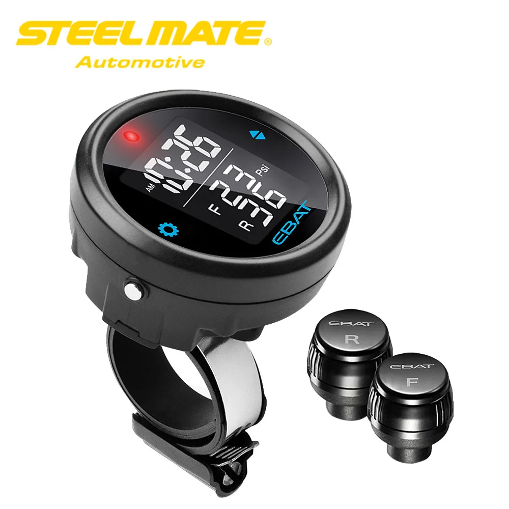 

Steelmate EBAT ET-910AE TPMS Wireless Tire Pressure Monitoring System 2-sensor LCD Display for Motorcycle Power Lock Alarm Flip