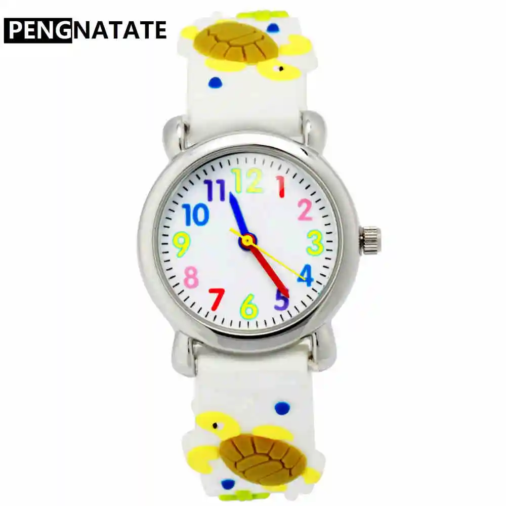 PENGNATATE детские часы для девочек фиолетовый ремешок милый мультфильм Пингвин детские часы 3D Силиконовый браслет наручные часы подарки часы - Цвет: Белый