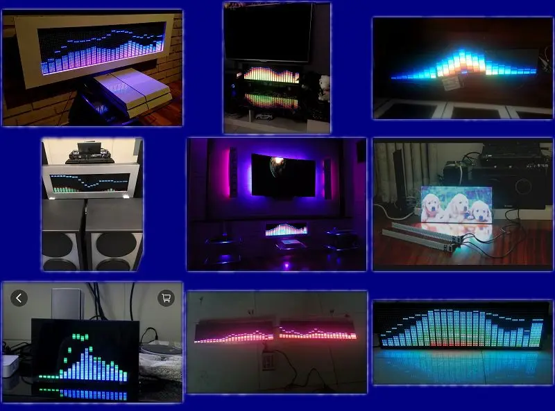 Полноцветный музыка отображения спектра, 192*64 пикселей, AGC автоматического управления. Размеры 630*215*20 мм, сочетание 64 видов различных Размеры s