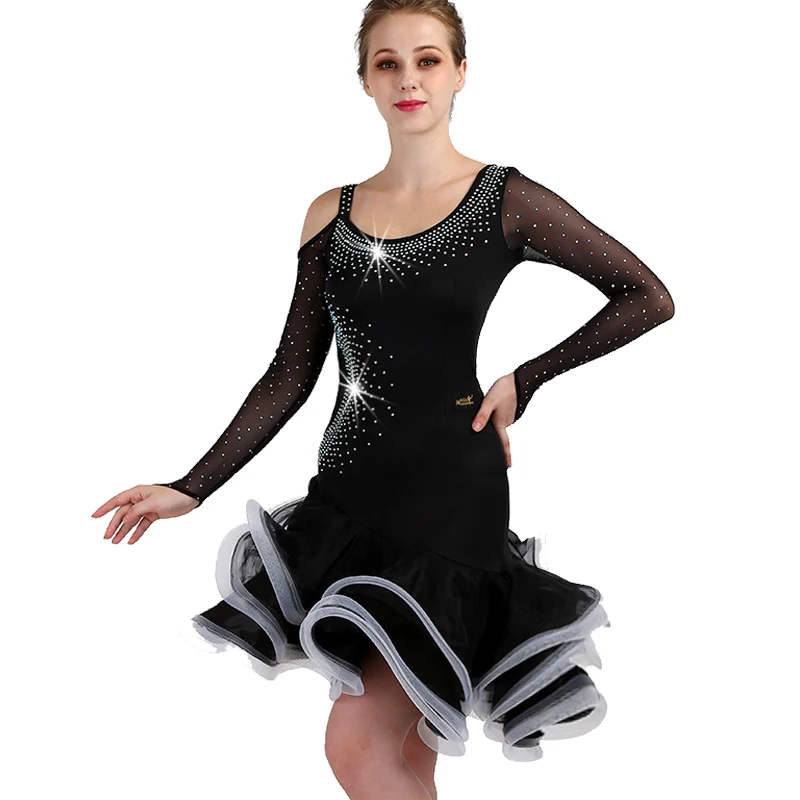 Индивидуальные Профессиональный Латинской платье для танцев Новый горный хрусталь платье три шага ступая платья женские Бесплатная