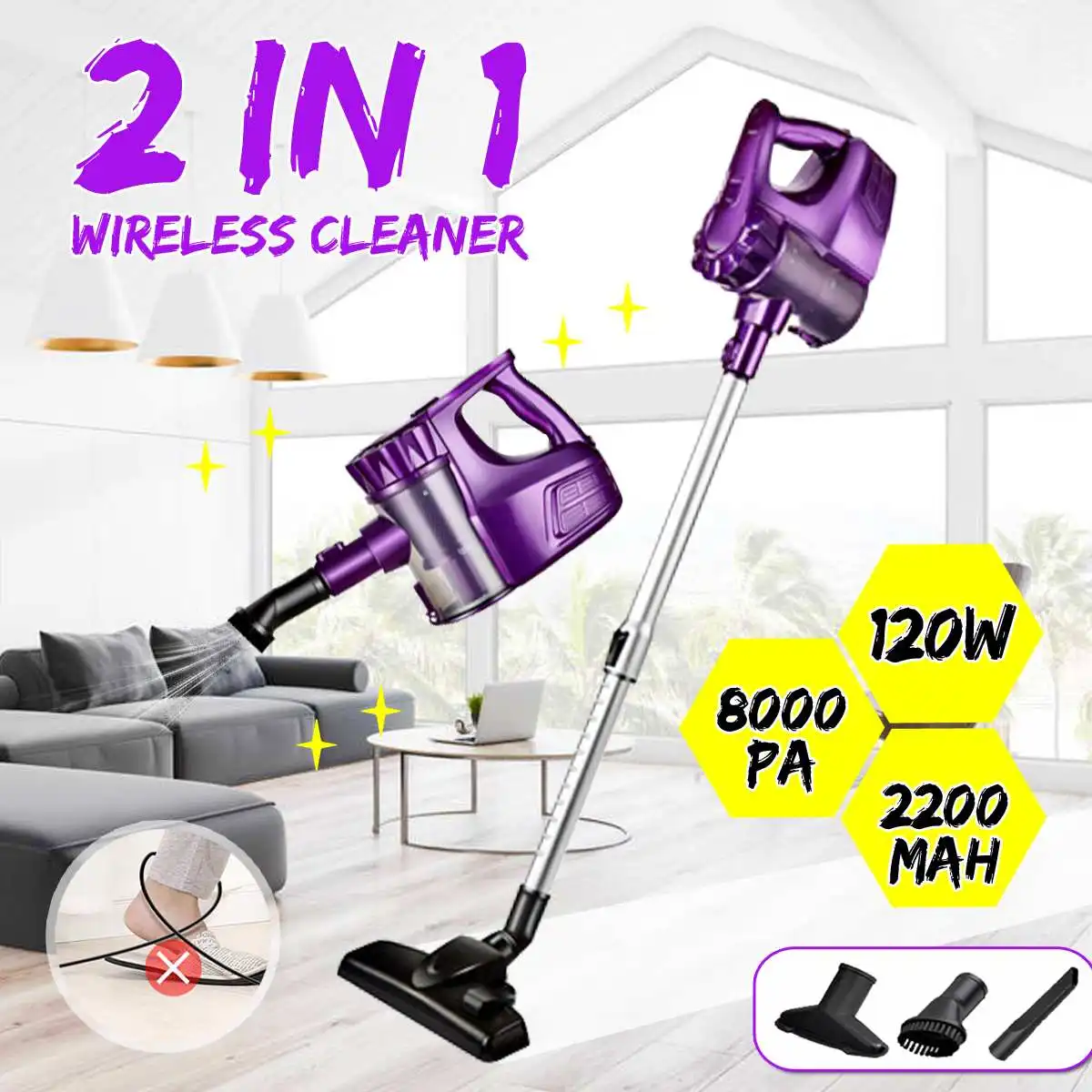 

2 In 1 Handheld Wireless Vacuum Cleaner Cyclone Filter Strong Suction Dust Collector Aspirator With Docking Station Sweeper