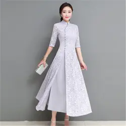 Элегантное летнее платье QIpao большой Размеры цветочный качество Для женщин длинное платье Китайский Стиль Cheongsam Qipao Винтаж Женское платье