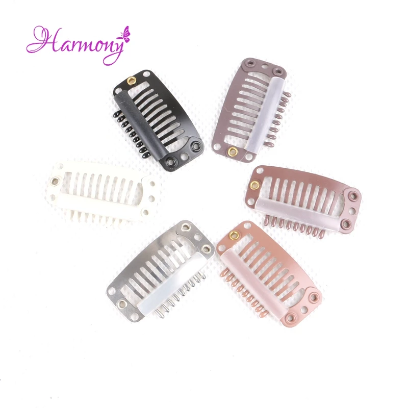 

500 pieces/lot 3.2cm 9 Teeth Hair Extensions Tools / Wig Silicone Snap Clips for Hair Extensions/ I Shape Wig Clips 6 colours