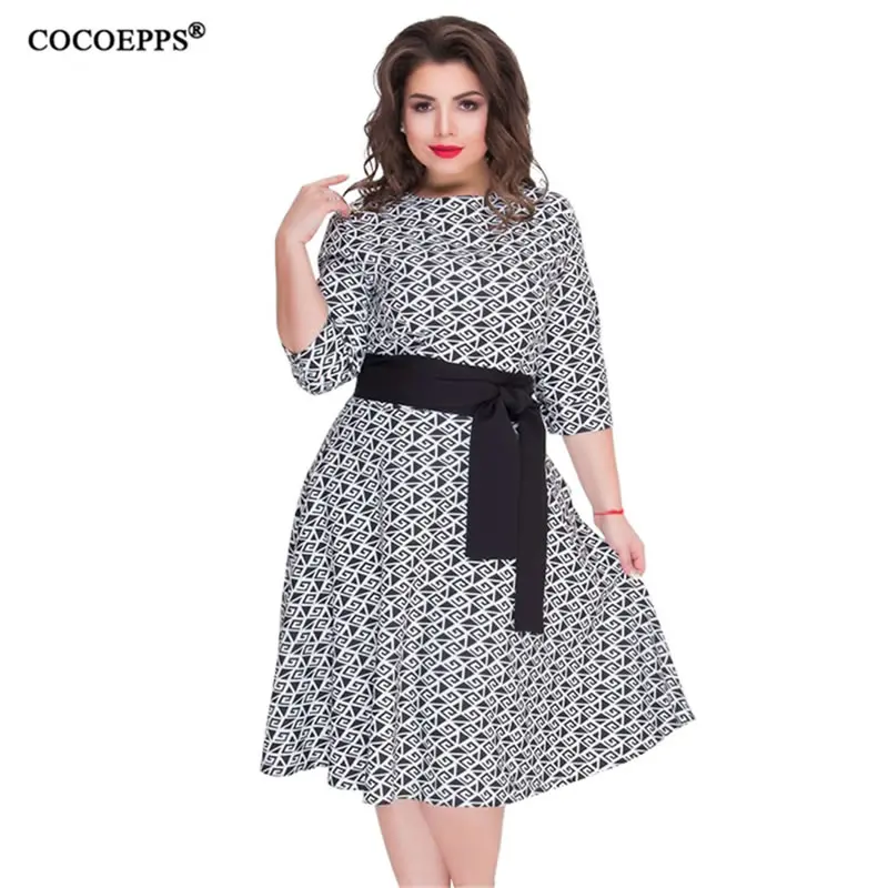 

5XL 6XL Large size 2019 Autumn Print Women Dress Winter Plus Size Clothing Dresses Big Size Elegant Ladies Office Dress Vestidos