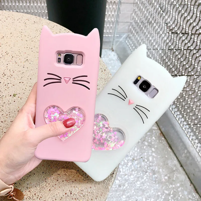 

3D Glitter Cute Rubber Case For Samsung Galaxy S8 S9 PLUS S7EDGE Note 8 Soft Silicon Cartoon Cats Cover For Samsung A8 2018 Plus