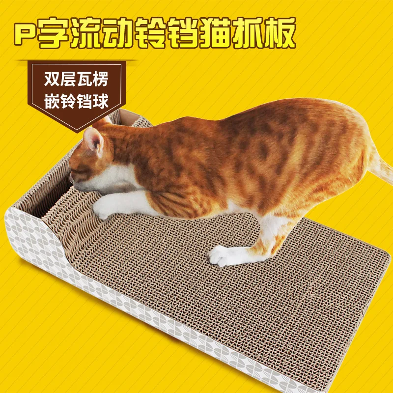 

P word flowing bell cat claw board pet cat toy grinding claw molar thick corrugated paper catnip cat toy