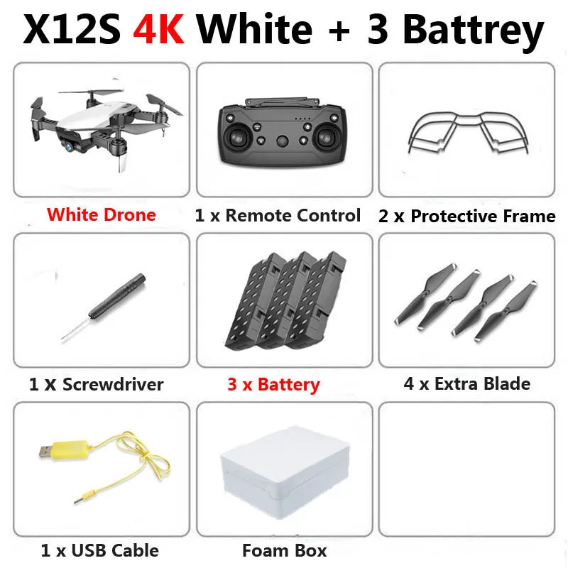 X12S Wi-Fi FPV мини складной Дрон Двойная камера 1080P 4K оптический поток воздушная видео профессиональный Радиоуправляемый квадрокоптер Вертолет игрушка SG106 - Цвет: 4K White 3B Foam