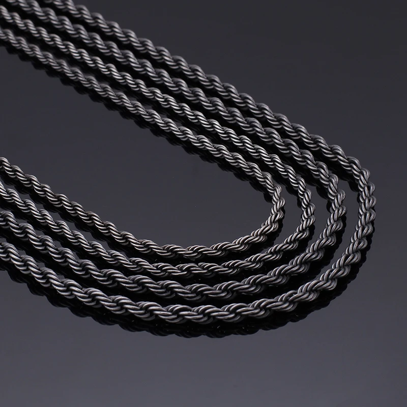 

4/5mm Gun Color Long and Large Twisted Chain Necklace For Men Stainless Steel Vintage Fashion Necklace