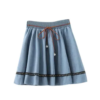 

Casual Lace Up Jean Skirt Korean Style Denim Skirts Women Skirt Hight Waist Female Skirt