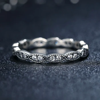 

ZMZY Genuine 100% 925 Sterling Silver Leaves Stackable Ring Clear Cubic Zirconia Compatible with Original Jewelry