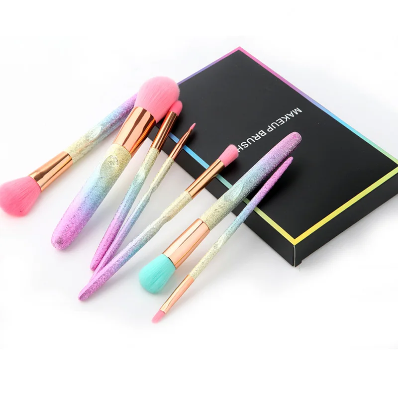 

New 7pcs Unicorn Brush Colorful Shinny Foundation Blending Powder Eyeshadow Makeup Brushes Set Cosmetic Beauty Kabuki Brush Kit