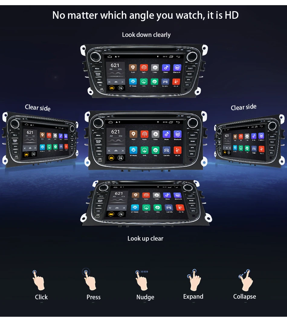 Discount Eunavi 2 Din 7" Android 9.1 Car DVD Player Online Map GPS Navigation WIFI  for Ford focus II Galaxy Transit Tourneo Mondeo 2
