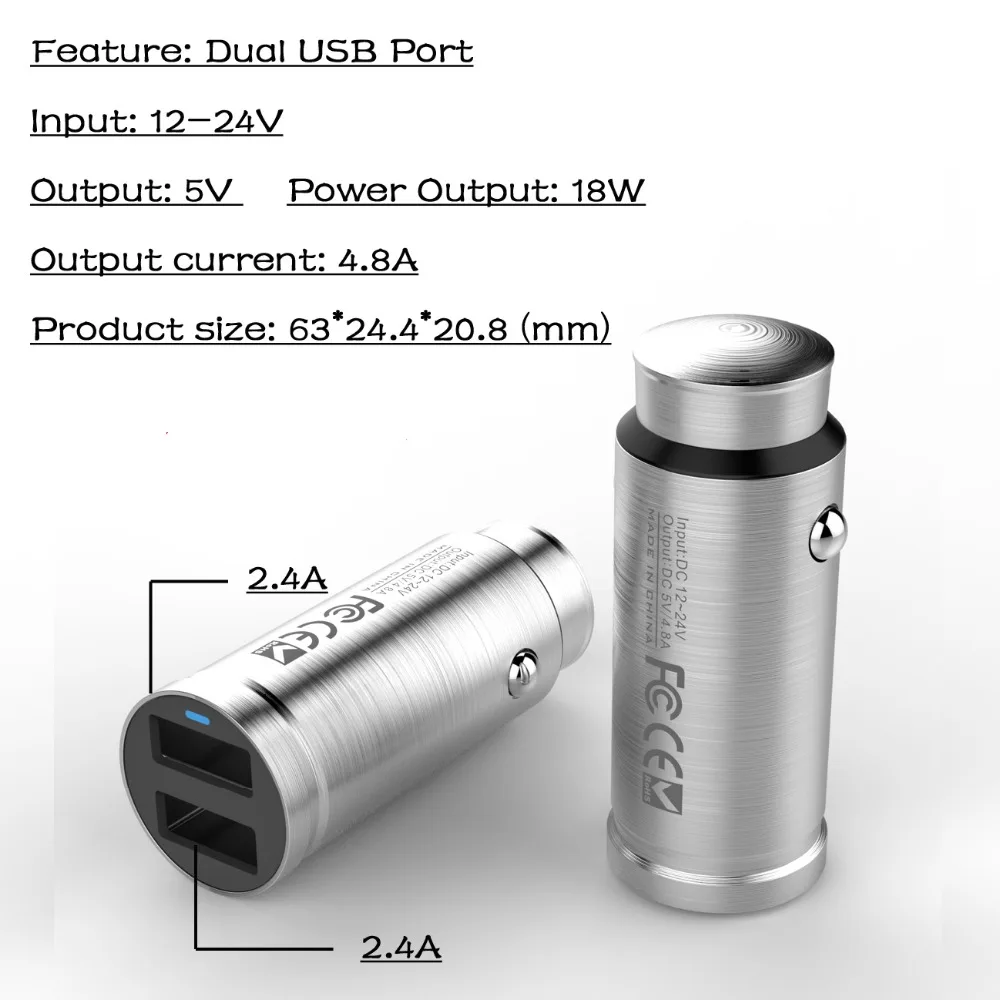 AIXXCO المزدوج Usb سيارة مهايئ شاحن 2 usb ميناء Led 4.8A الذكية سيارة-شاحن آيفون سامسونج الهاتف سيارة