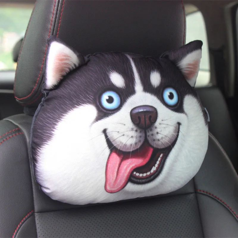 

30*25cm Creative 3D Animal Cat Dog Emoji Car Seat Neck Rest Cushion Headrest Pillow With Carbon Bag Home Sofa Nap Pillow