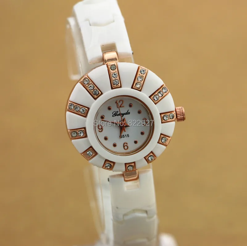 Gerryda fashion lady ceramic quartz watches,rows crystal deco case