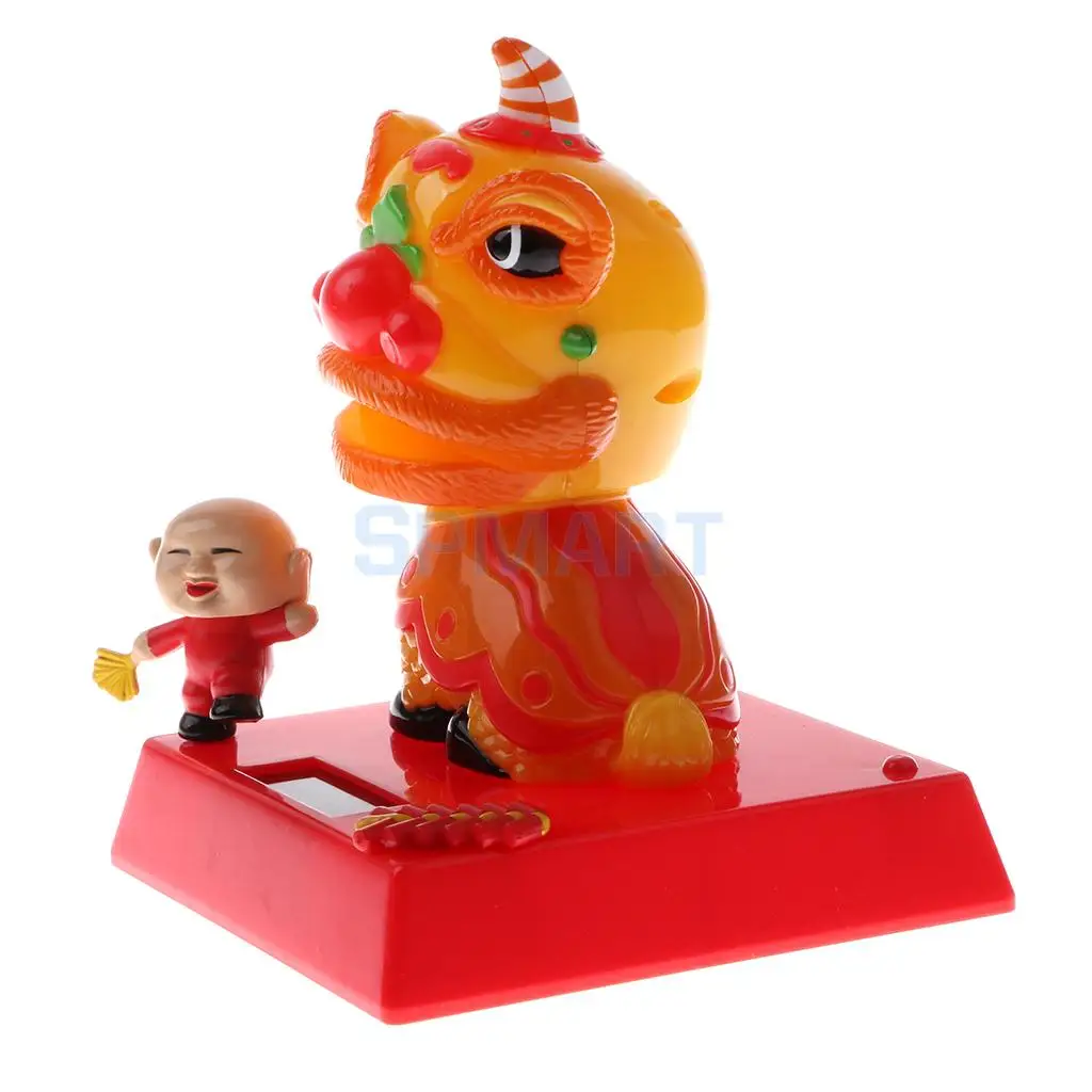 Solar Powered Bobbling Toy Shaking Head Waving Fortune Cat Monk Lion Home/Office/Car Ornament Auto Accessories