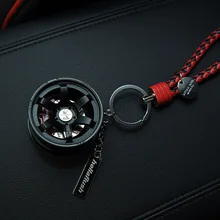 TOYIKIE Upscale Luxury Metal Car Wheel Keychain with Leather Rope 360 Rotate Disc Brake Keyring Sleutelhanger Llaveros Chaveiro