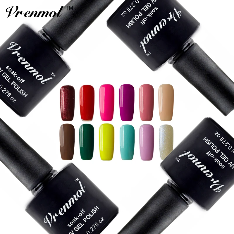 

Vrenmol 8ml Semic Permanet Vernis Top Base Coat UV Lamp Gel Lak Gel Polish Sok Off Varnish Shimmer Colorful Nail Gel Polish