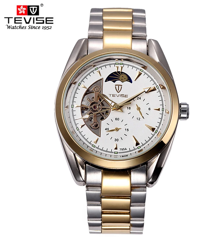 

2016 Men Moon Phase Mechanical Watch Brand Men's Top Quality Watch Bussiness Stainless Steel Band Watch Waterproof