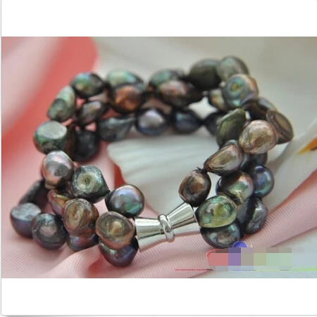 

P3522 3row 8" 16mm black coffee bronzy baroque freshwater pearl bracelet Noble style Natural Fine jewe Fast (D) SHIPPING