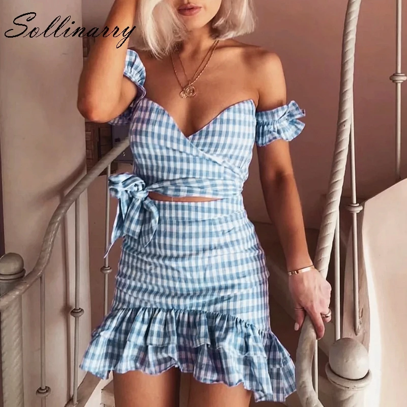 

Sollinarry Bohemian Sexy Girls Dress Suits Strapless Beach Summer Women Dresses Casual White Blue Ruffle Party Dress Vestidos