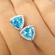 Природный камень топаз Серьги Серебро 925 натуральный синий драгоценный камень серьги женщин Романтический Треугольники тонкой Серьги для обручальных