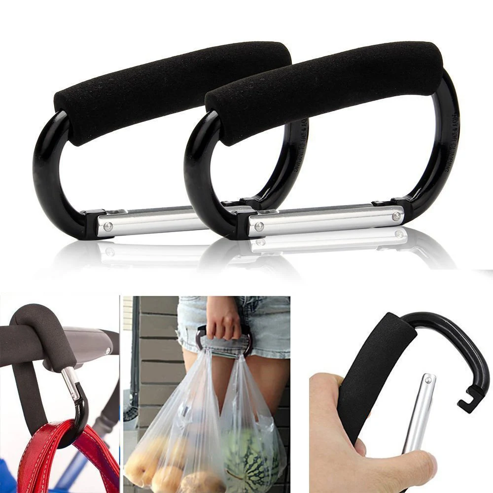 

2PCs Black Stroller Pram Shopping Bag Handbag Hook Dream Baby Metal Hanger Clip Carabiner Clips Buggy Clips Carry Clip