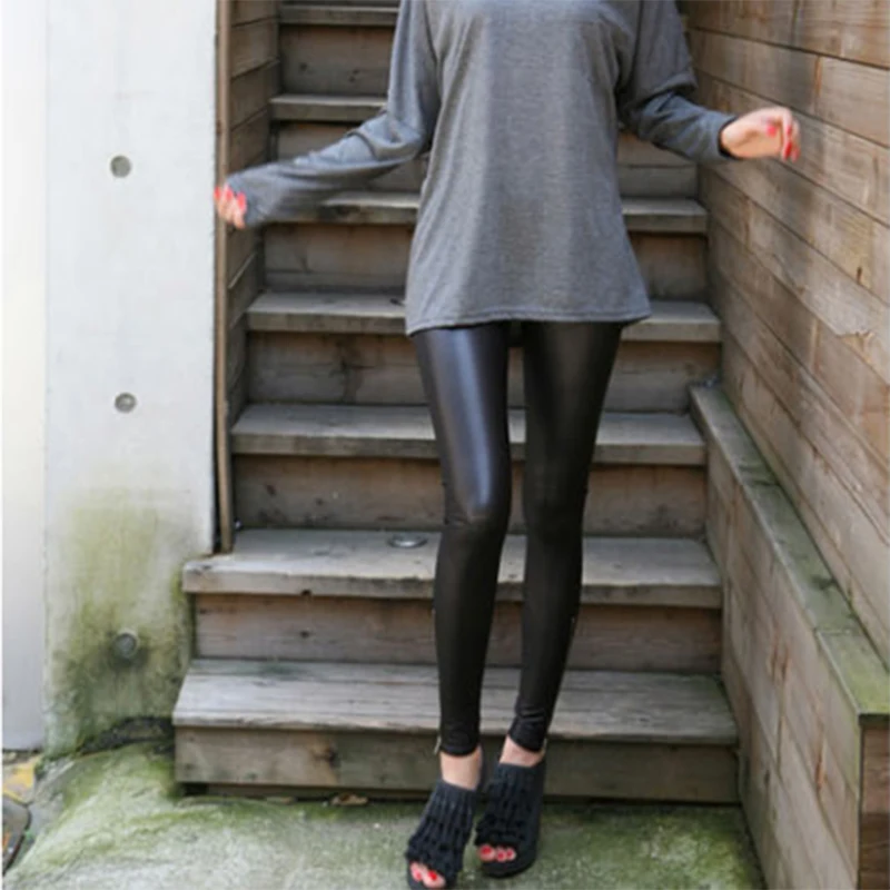 

Women's PU Leather High Elastic Tight Pants Black Winter Warm Sexy Slim Trousers Women's Clothing
