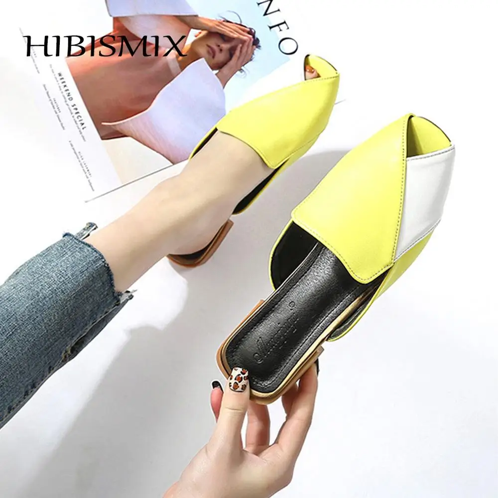 

HIBISMIX Women Mules 2019 Summer Patchwork Women Low Heel Slippers Mixed Colors Casual Peep Toe Women Outdoor Slippers 1309